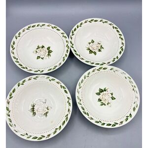Vtg 4 Pc Superior Hall Cameo Rose Dessert Berry‎ Bowls White Rose